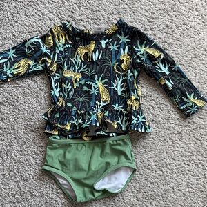 Ruffle Butts Rash Guard Swim Set - Black & Green